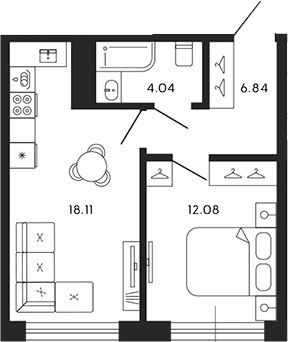 Планировка — 17/33, 2-комн., 41 м²