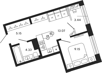 Планировка — 17/33, 2-комн., 32 м²