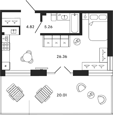 Планировка — 17/33, Студия, 36 м²