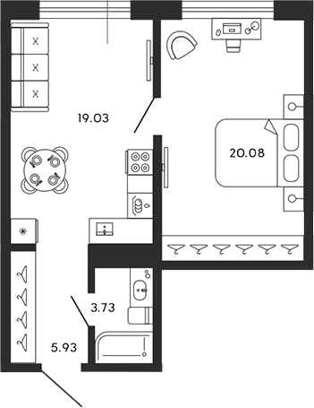 Планировка — 17/33, 2-комн., 49 м²