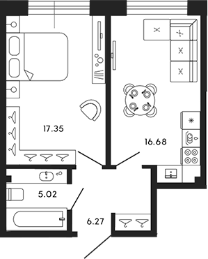 Планировка — 17/33, 1-комн., 45 м²