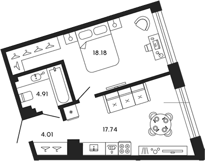 Планировка — 17/33, 2-комн., 45 м²