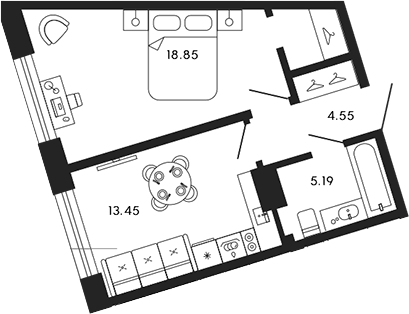 Планировка — 17/33, 1-комн., 42 м²