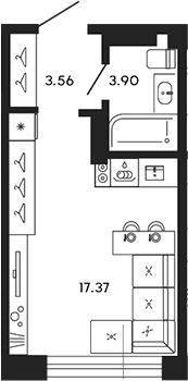 Планировка — 17/33, Студия, 25 м²