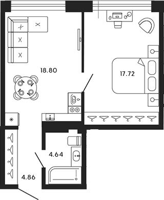 Планировка — 17/33, 2-комн., 46 м²