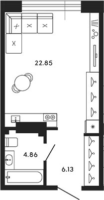 Планировка — 17/33, Студия, 34 м²