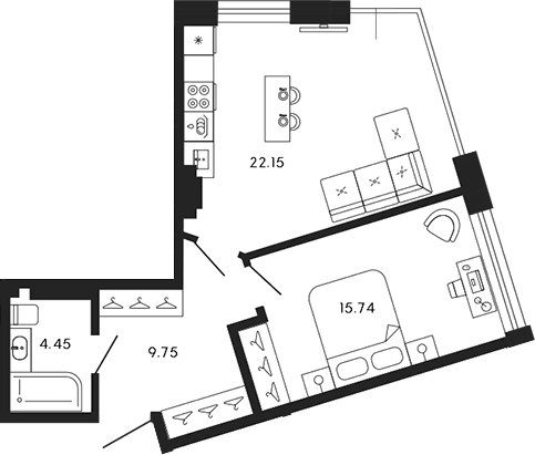 Планировка — 17/33, 2-комн., 52 м²