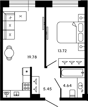 Планировка — 17/33, 2-комн., 44 м²