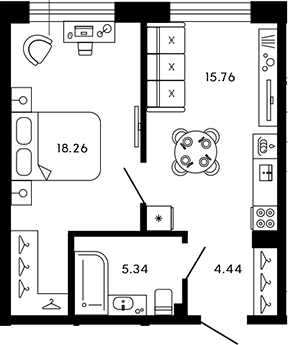 Планировка — 17/33, 2-комн., 44 м²