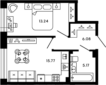Планировка — 17/33, 2-комн., 40 м²