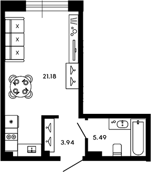 Планировка — 17/33, Студия, 31 м²