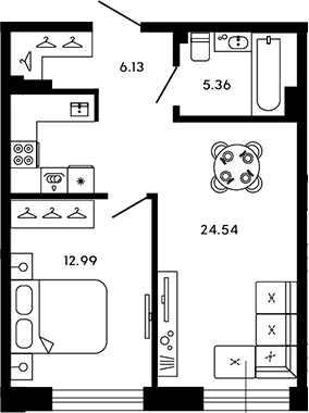Планировка — 17/33, 2-комн., 49 м²