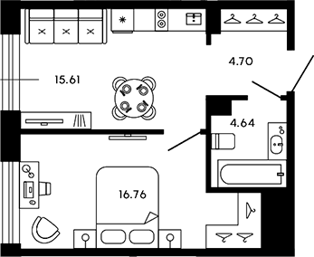 Планировка — 17/33, 2-комн., 42 м²