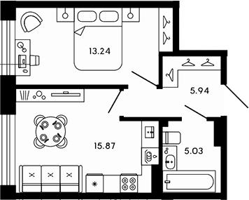 Планировка — 17/33, 2-комн., 40 м²
