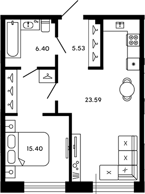 Планировка — 17/33, 2-комн., 51 м²