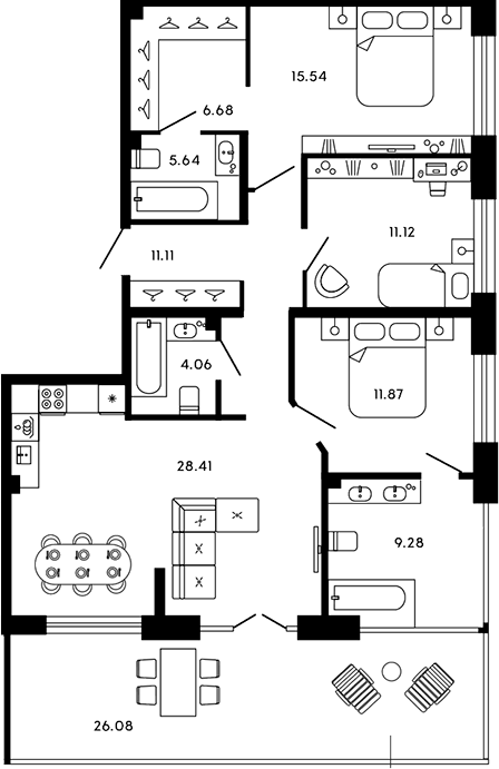 Планировка — 17/33, 4-комн., 105 м²