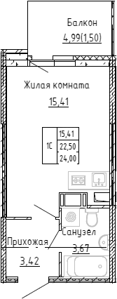 Планировка — Аквилон Stories, Студия, 22 м²