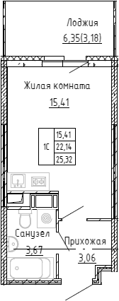 Планировка — Аквилон Stories, Студия, 21 м²