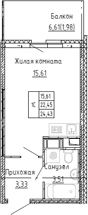 Планировка — Аквилон Stories, Студия, 22 м²