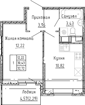 Планировка — Аквилон Stories, 1-комн., 30 м²