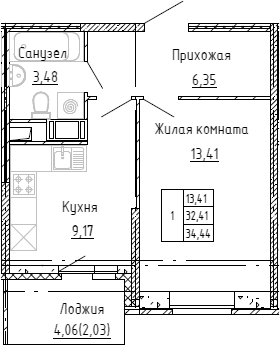 Планировка — Аквилон Stories, 1-комн., 32 м²