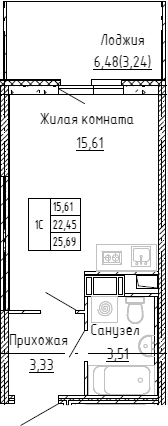 Планировка — Аквилон Stories, Студия, 21 м²