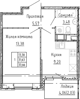 Планировка — Аквилон Stories, 1-комн., 31 м²