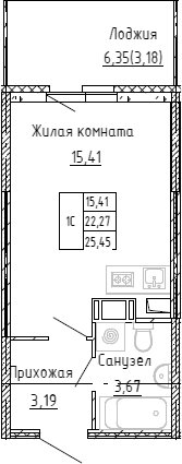 Планировка — Аквилон Stories, Студия, 21 м²