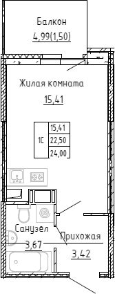 Планировка — Аквилон Stories, Студия, 22 м²