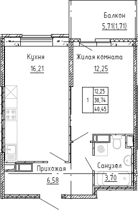 Планировка — Аквилон Stories, 2-комн., 38 м²