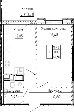 Планировка — Аквилон Stories, 1-комн., 38 м²