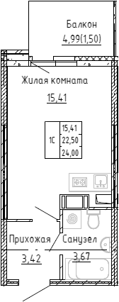 Планировка — Аквилон Stories, Студия, 22 м²