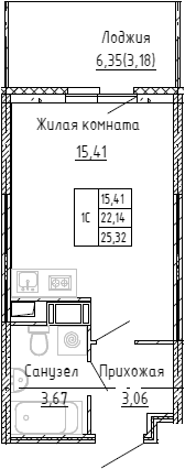 Планировка — Аквилон Stories, Студия, 21 м²