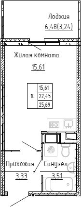 Планировка — Аквилон Stories, Студия, 21 м²