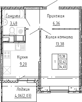 Планировка — Аквилон Stories, 1-комн., 32 м²
