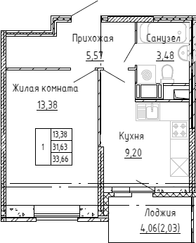 Планировка — Аквилон Stories, 1-комн., 31 м²