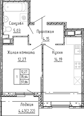 Планировка — Аквилон Stories, 2-комн., 35 м²