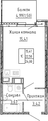 Планировка — Аквилон Stories, Студия, 22 м²