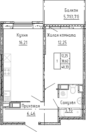 Планировка — Аквилон Stories, 2-комн., 38 м²