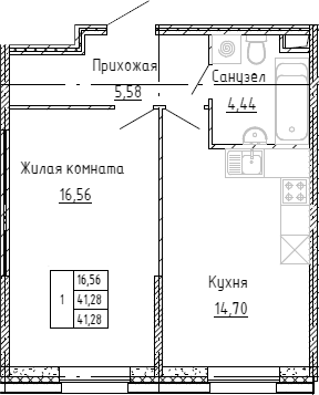 Планировка — Аквилон Stories, 1-комн., 41 м²