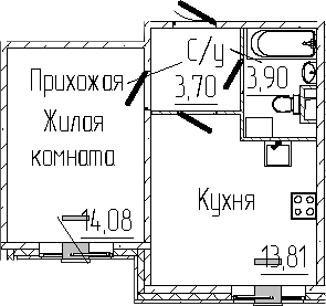Планировка — SERTOLOVO PARK, 1-комн., 35 м²