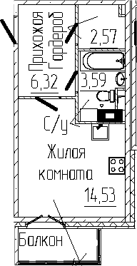 Планировка — SERTOLOVO PARK, Студия, 27 м²