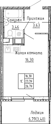 Планировка — Аквилон Stories, Студия, 22 м²