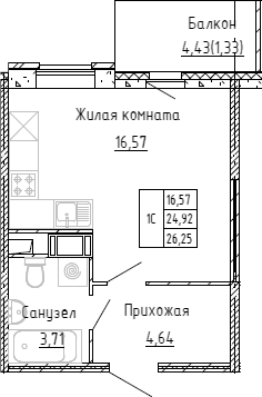 Планировка — Аквилон Stories, Студия, 25 м²