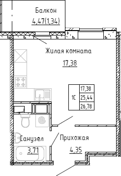 Планировка — Аквилон Stories, Студия, 25 м²