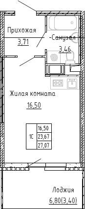 Планировка — Аквилон Stories, Студия, 22 м²