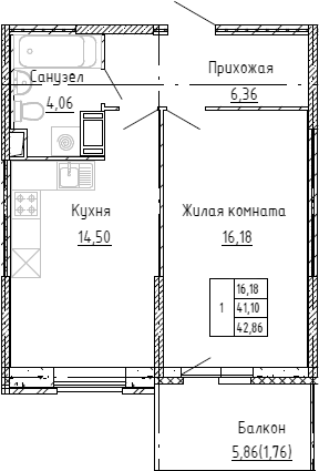 Планировка — Аквилон Stories, 1-комн., 40 м²