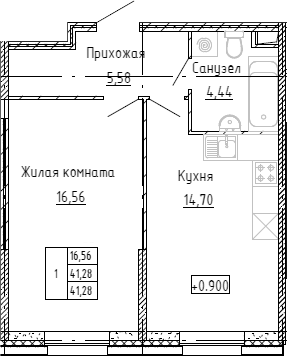 Планировка — Аквилон Stories, 1-комн., 41 м²