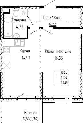 Планировка — Аквилон Stories, 1-комн., 41 м²