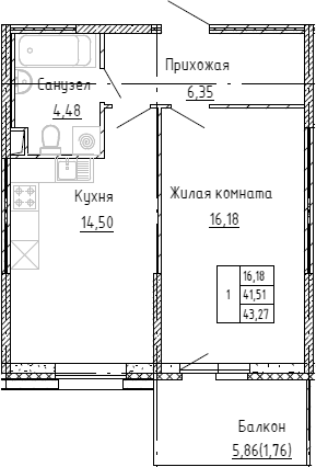 Планировка — Аквилон Stories, 1-комн., 41 м²